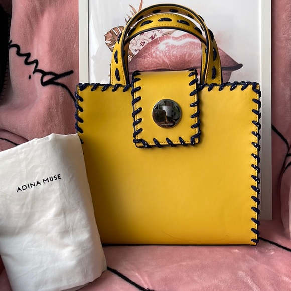 ADINA MUSE YELLOW LEATHER STITCHED HANDBAG - Picture 1 of 10